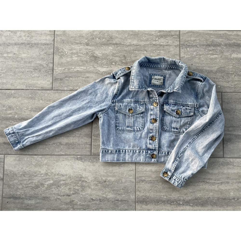 Vtg Y2K Style Mood Cropped Jean Jacket Size M Light Wash Retro 2000